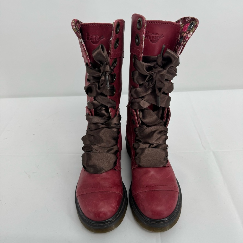 Dr Martens Triumph Size US 6 EU 37 Boots Red Leather Floral Lining Grunge Goth - Picture 5 of 10